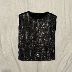 Black Sequin Sleeveless Tank Top